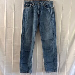 Levis 505 Regular Fit Straight Leg Mens Jeans Blue Medium Wash 36x34 red tab